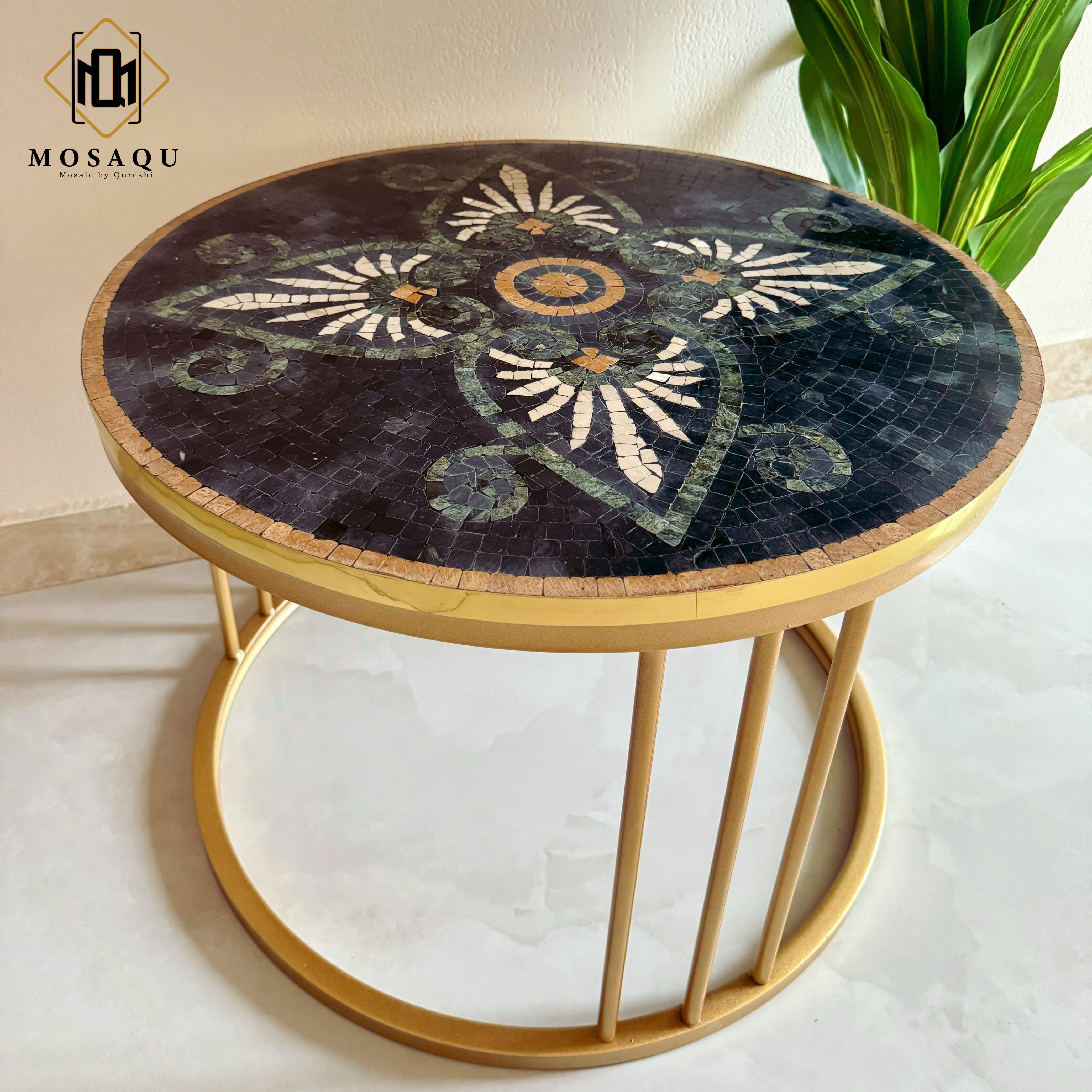 NOIR FLORA ART MOSAIC COFFEE TABLE- EXCEPTIONAL HANDMADE ART
